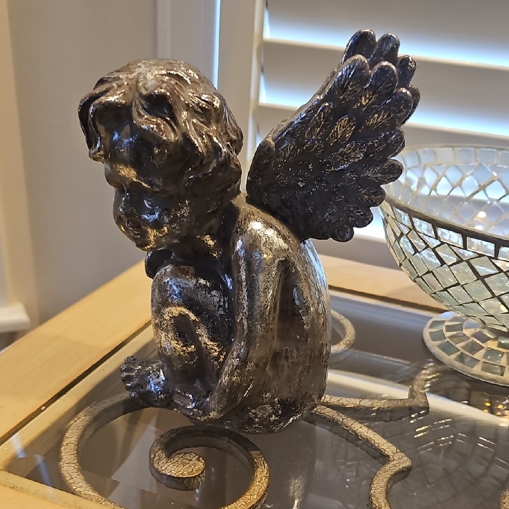 Silver Metallic Angel Figurine 7"Hx6"W Brand New